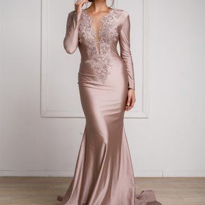 NEW DUSTY ROSE Deep Neck Mermaid Shape MOTHER OF BRIDE EVENING PARTY Dress AC382